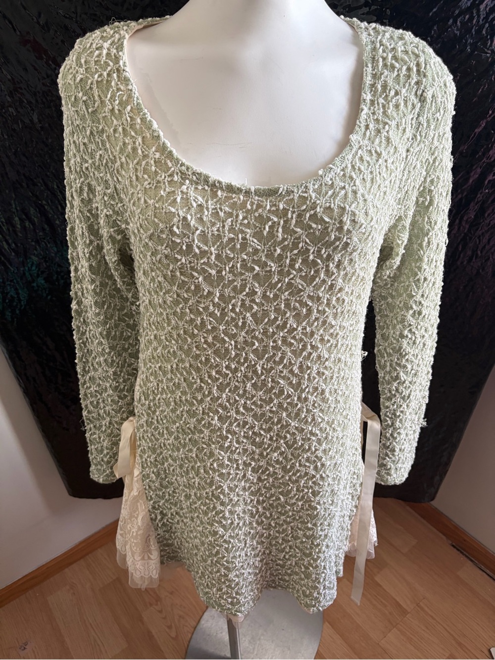 Altar'd State Light Sage Textured Scoop Neck dress with Side Ribbon